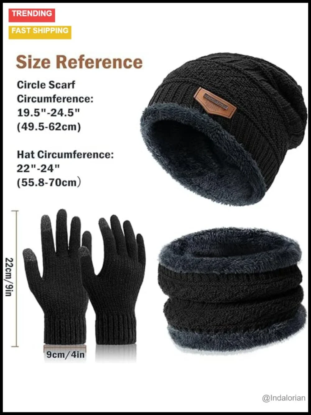 Winter Hat Beanie Scarf Gloves Set Unisex Neck Warmer Touch Screen